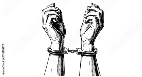 Obraz na płótnie Hands Bound by Handcuffs, Illustration of Captivity and Restraint
