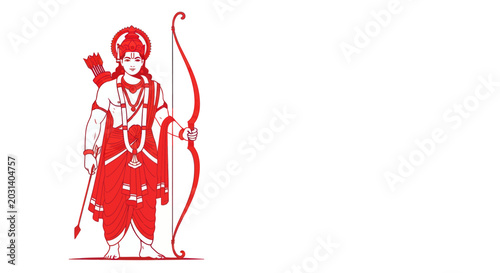 Cuadro en lienzo Lord Rama with Bow and Arrow, Hindu Deity, Red Illustration