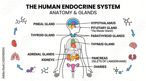 Bild auf Leinwand Human endocrine system anatomy isolated on white background, hormone healthcare
