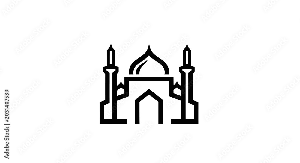 Obraz premium Minimalist black and white architectural icon representing a religious building