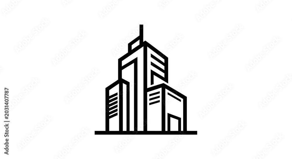 Fototapeta premium Modern city buildings illustration in minimalist black and white style