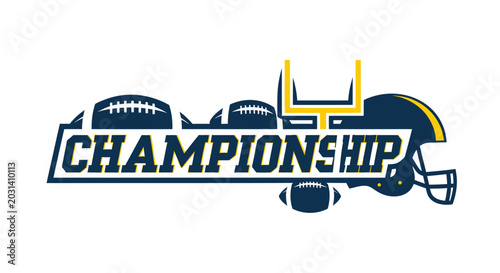 Cuadro en lienzo American Football Championship Logo with Helmet, Goal Post, and Balls
