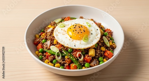 Vibrant Vegetable Bowl With Fried Egg.