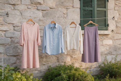 Clothes hanging on a clothesline