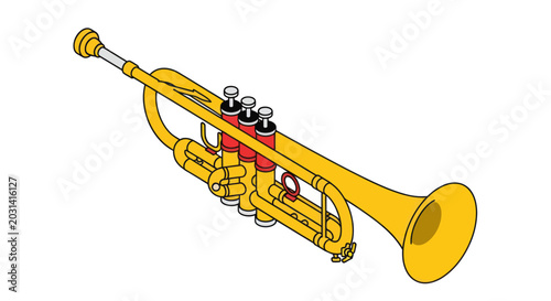 Fényképezés Golden Trumpet Isolated on White Background - Musical Instrument