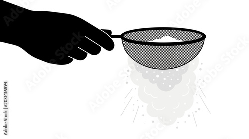 Photos Hand holding a strainer with powder.