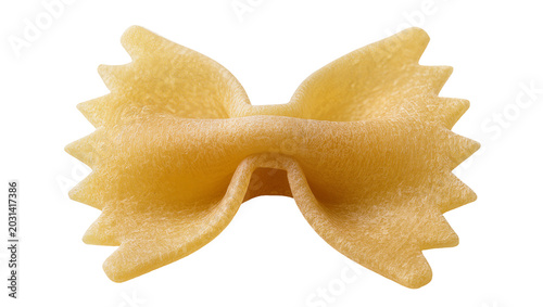 Single farfalle pasta bow tie shape textured surface, isolated on transparent background