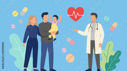 Bild auf Leinwand Family consulting doctor with baby, pediatric care and medical consultation