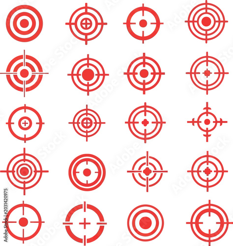 Targets provide a collection of twenty red crosshair symbols used for design focus and precision alignment in technical projects.