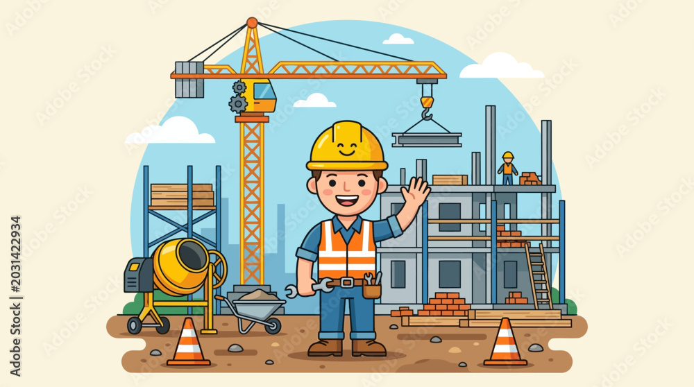 Naklejka premium Construction Worker Wearing Yellow Hard Hat.