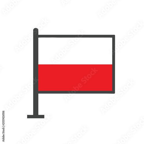 Minimalist vector illustration of a simple red and white flag on a pole.