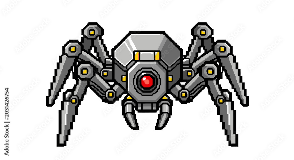 Fototapeta premium Robotic Spider Drone with Red Eye Lens.
