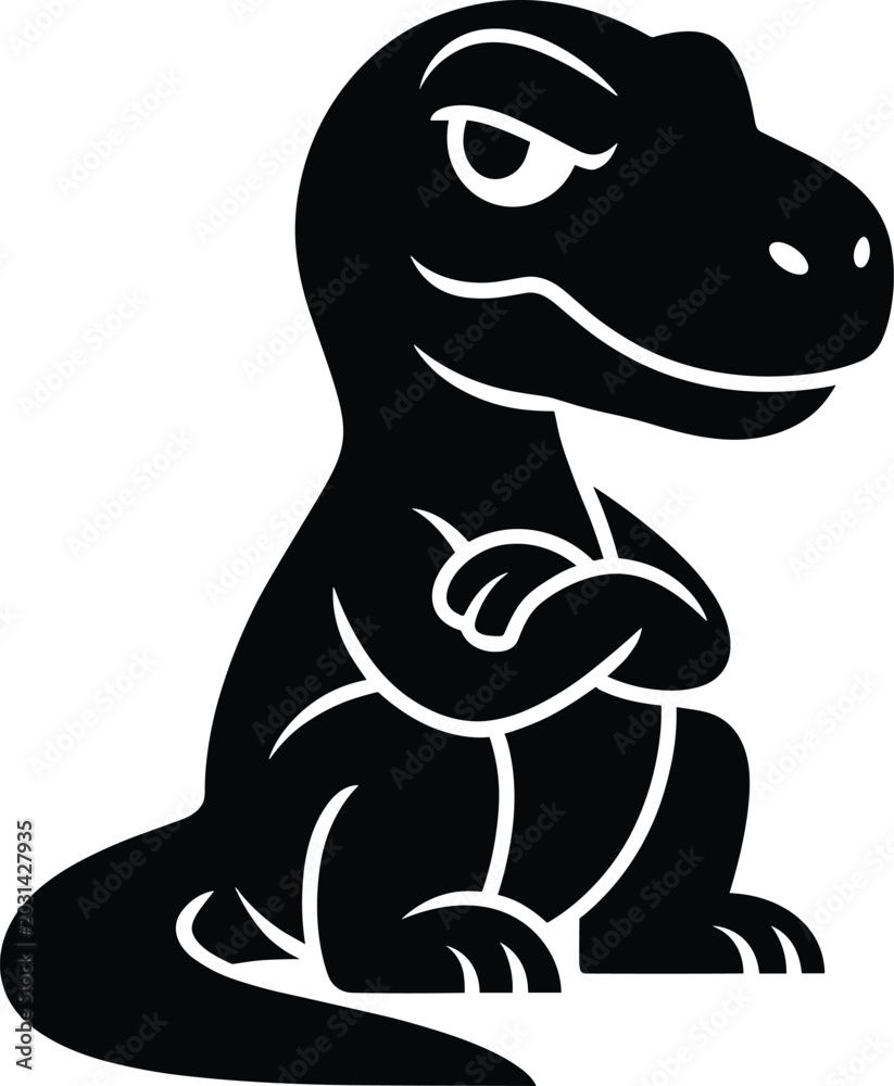 Fototapeta premium black silhouette, dinosaur, side profile, eps10, flat monochrome, prehistoric creature, cartoon dinosaur, simple shape, minimalist, outline, black only, simpl silhouette of a small dinosaur, side view