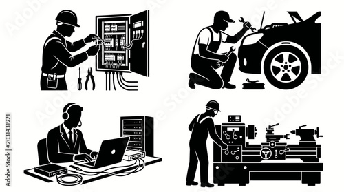 Foto Professional Technician Silhouette Bundle for Industrial and Technical Service V