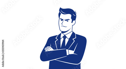 Quadro su tela Frustrated Businessman with Crossed Arms, Negative Emotion, Corporate Conflict