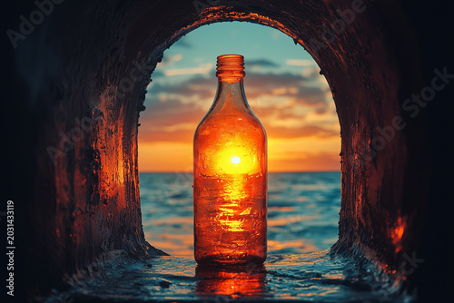 Sunset seen from a bottle