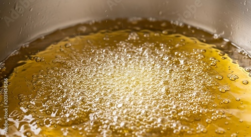 Close up of golden fried dough in bubbling oil cooking process