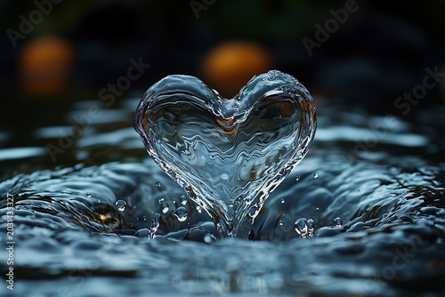 Water drop forming a heart