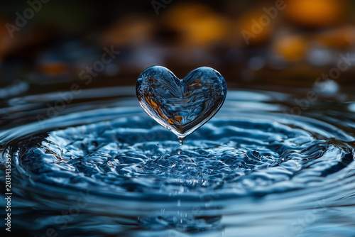Water drop forming a heart