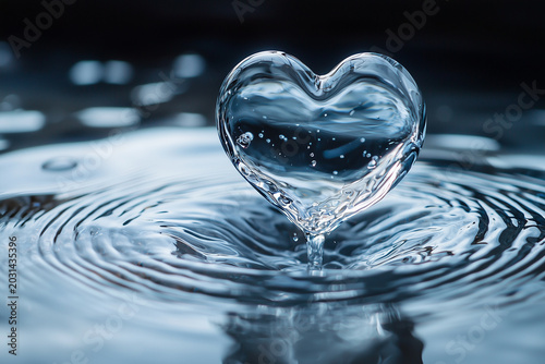 Water drop forming a heart