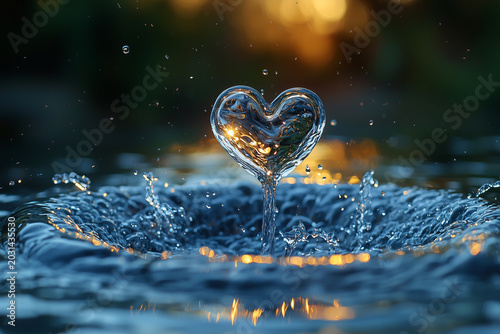 Water drop forming a heart