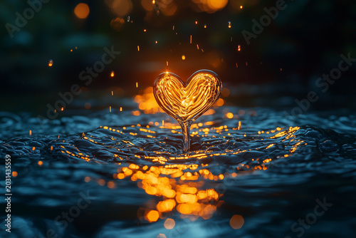 Water drop forming a heart
