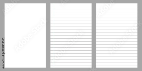 Foto Collection of four spiral notebook pages with various paper styles, including wi