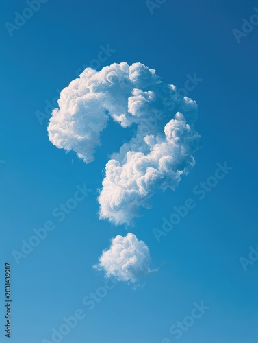 Whimsical Cloud Question Mark in Bright Blue Sky - Symbol of Inquiry and Curiosity