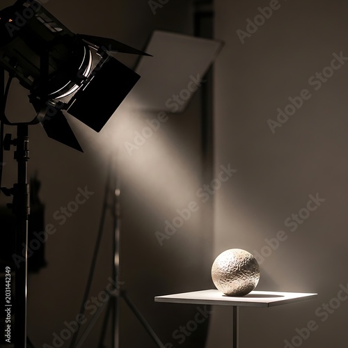 Professional Studio Lighting Setup Illuminating a Spherical Object.