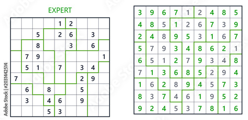 Sudoku puzzles with expert difficulty and completed solution visible  