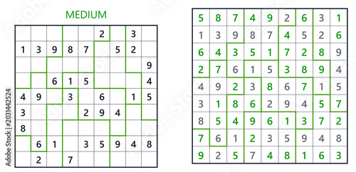Medium Sudoku puzzle with completed grid and numbered cells  