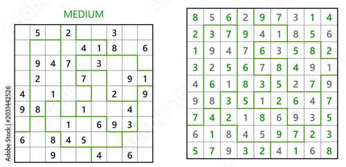 Sudoku puzzle grid with medium difficulty level showcased 
