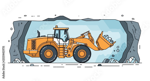 Fotografi Heavy Duty Wheel Loader Excavating Minerals in Underground Mine Tunnel