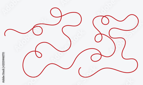 Canvas Print Wavy squiggle swirl red line, chaotic vector simple illustration, abstract minimal linework