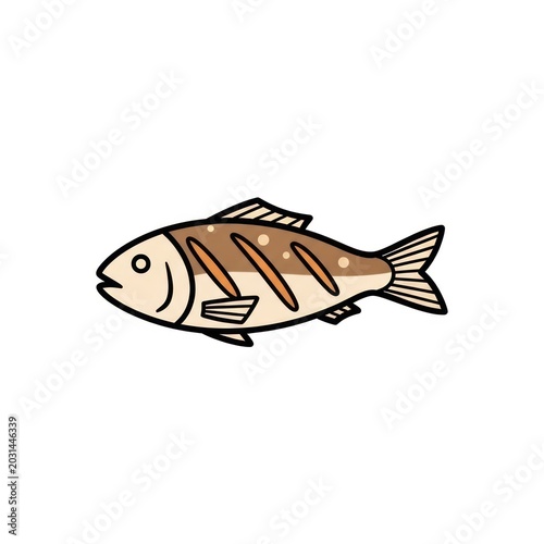 Grilled whole fish with grill marks illustration