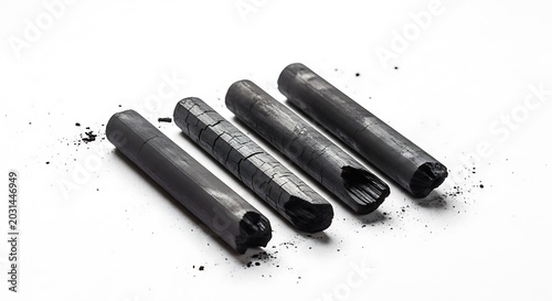 Close up of charcoal sticks isolated on white background for drawing