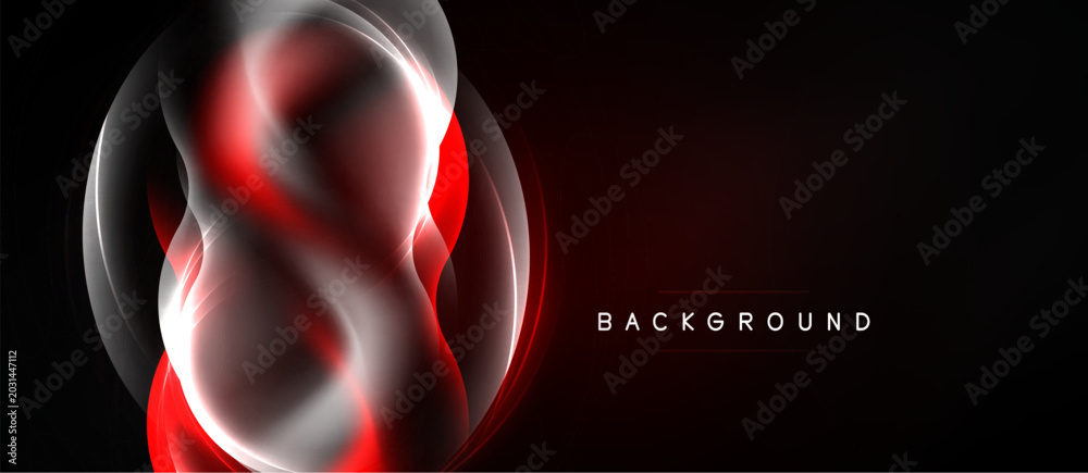 Naklejka premium Abstract design features flowing red, white lines against black background. Modern, dynamic composition creates visual impact.