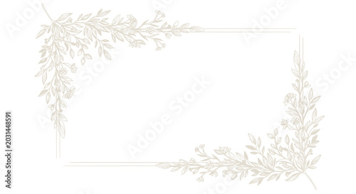 Konstfotografi Elegant floral frame with delicate leaves and small flowers
