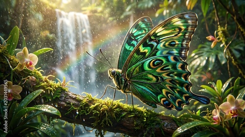 Butterflies in the forest near the waterfall