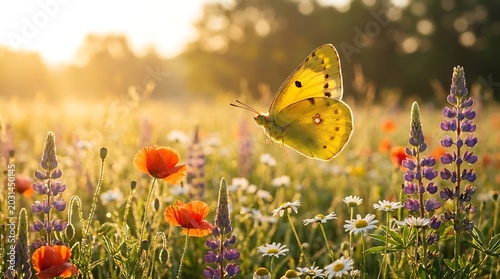 Butterflies in a beautiful flower garden