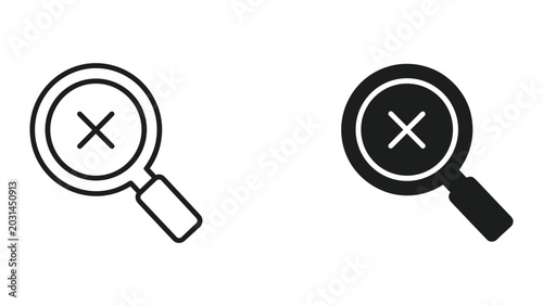 Tablou pe pânză Vector magnifying glass icons with crossed out lenses in black and white