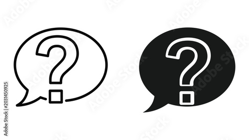 Schilderij op canvas Two speech bubbles with question marks in black and white isolated on white back