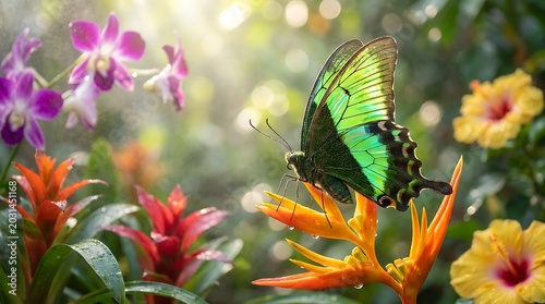 Green butterfly on yellow flower