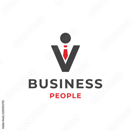 Business people letter V logo with necktie and abstract human figure