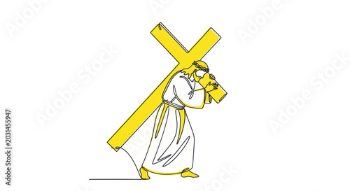 Фотография Jesus Christ Carrying the Cross, Religious Symbolism, Continuous Line Art