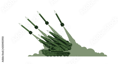 Canvastavla Military Rocket Launcher Vehicle Firing Missiles