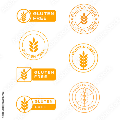 Konstfotografi Orange Gluten Free Wheat Emblem Set Celiac Disease Safe Food Labels