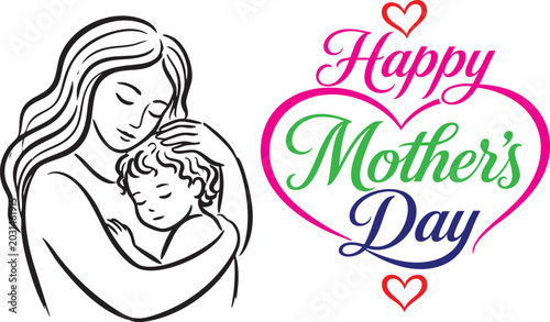 Photography Happy Mothers Day loving mother and baby decorative greeting vector illustration