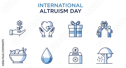 Canvas Print An infographic titled INTERNATIONAL ALTRUISM DAY featuring eight blueandwhite ic