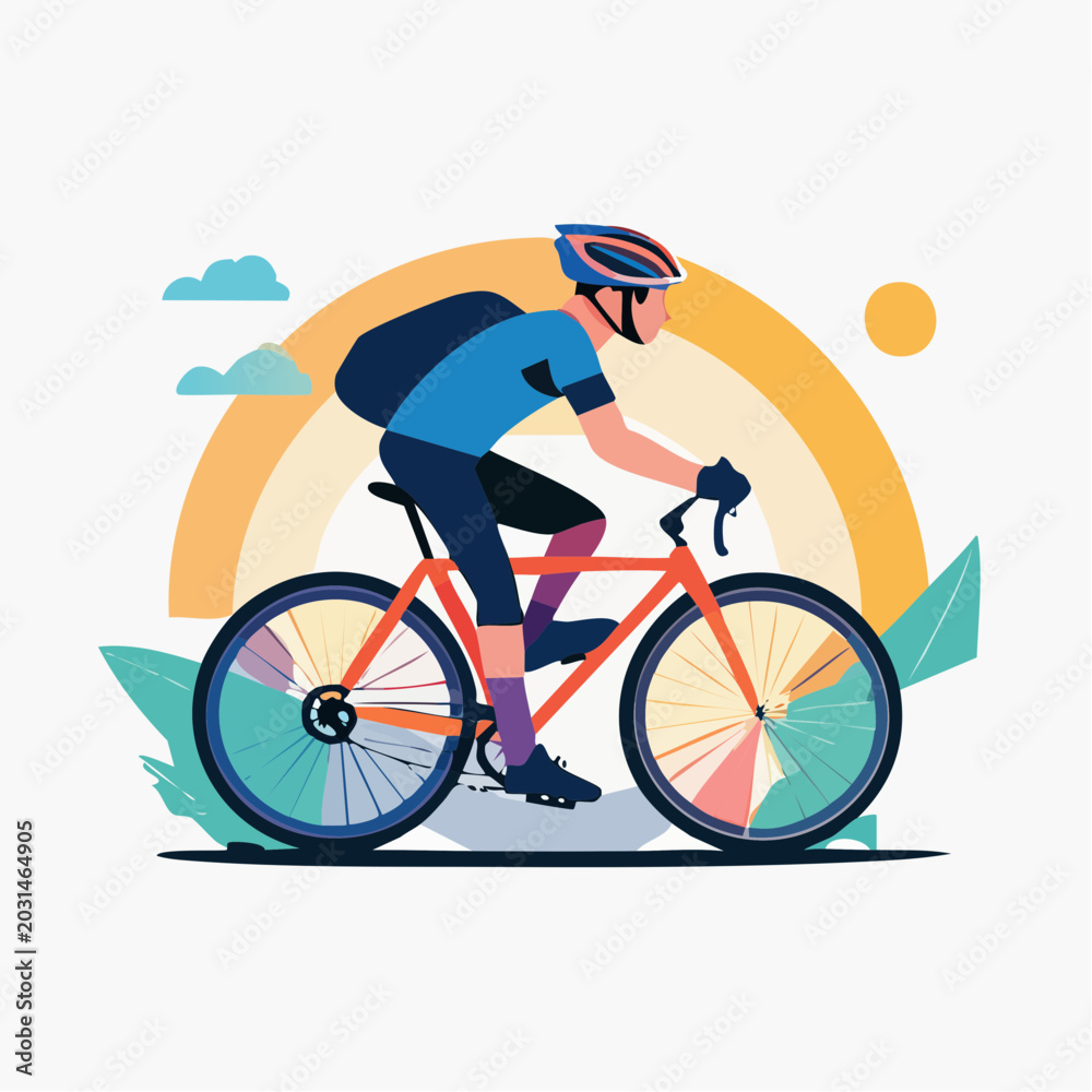 Fototapeta premium Cyclist Riding Bicycle with Backpack